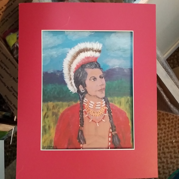 Indian Chief. On Canvas Panel. Large Art - Picture 2 of 2